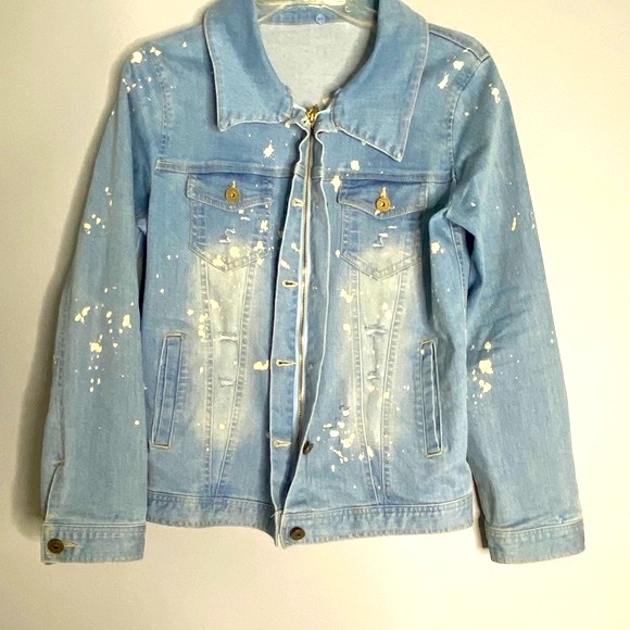 90’s Distressed grunge paint splatter denim jean jacket - Picture 11 of 11